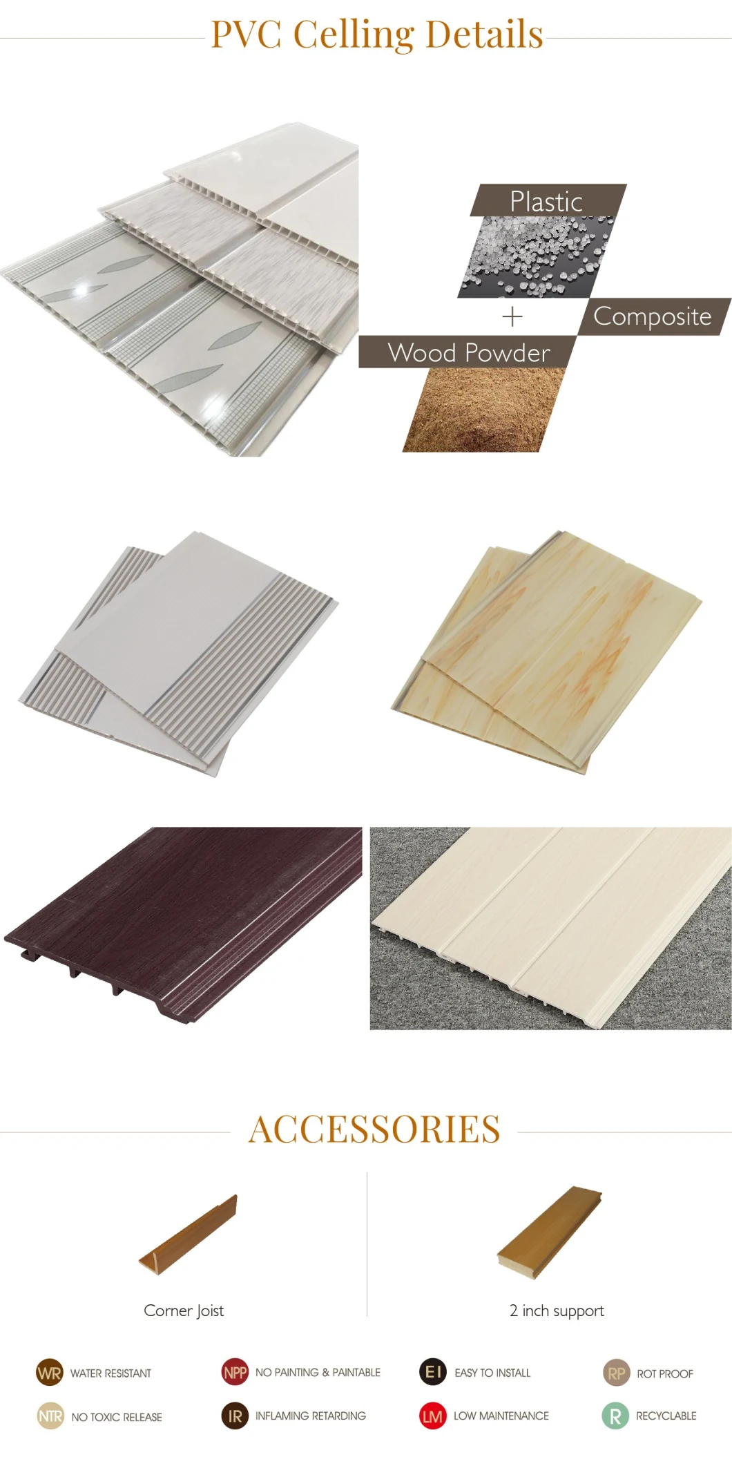 Decorative PVC Ceiling Panel Professional PVC Ceiling High Quality Engineering Indoor WPC Wood Plastic Composite PVC Ceiling